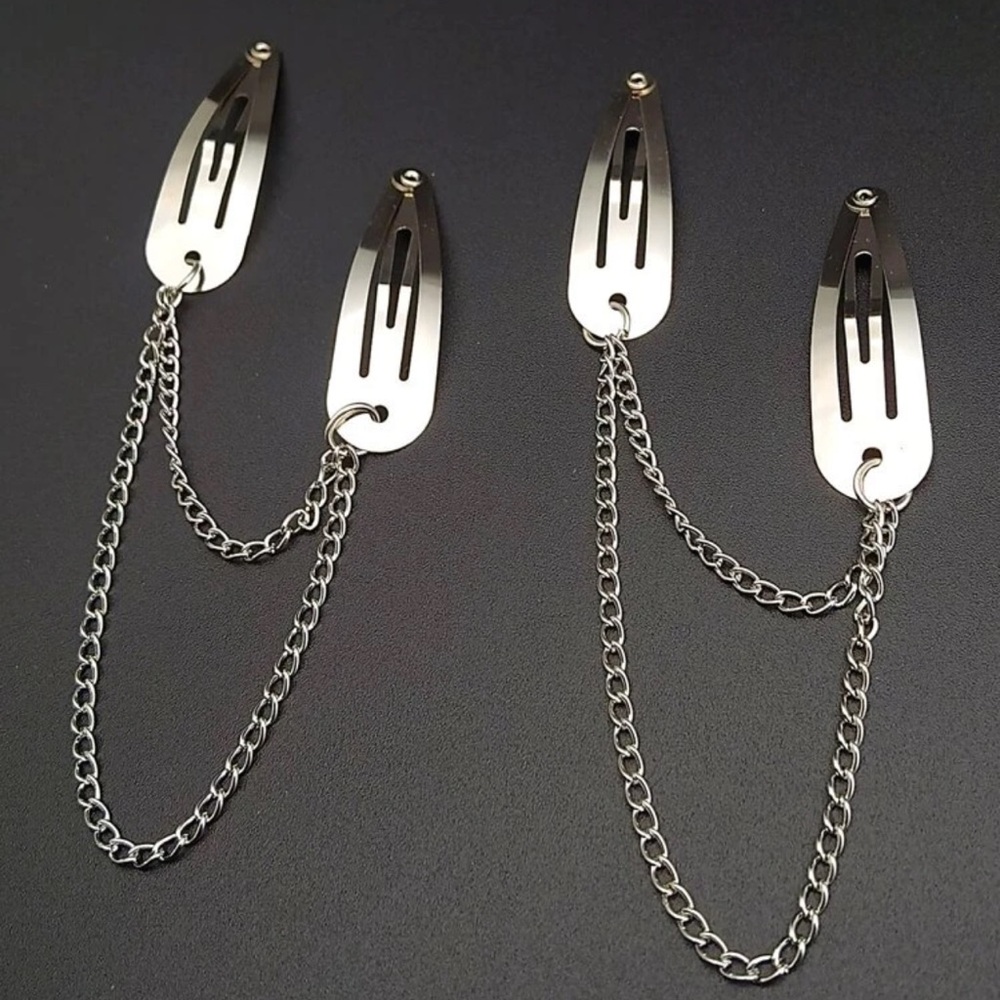 ⛓️ Awesome Pair Of Silver Hair Clips Tiered Tassel Chains ⛓️